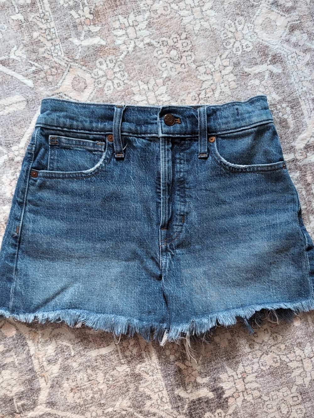Madewell Dark Blue Denim Perfect Jean Shorts with Frayed Hem